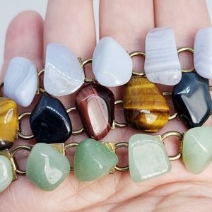 Vintage 3 piece bracelets lot Gemstone Brass 7.5"